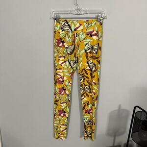 Lularoe Yellow Butterfly Floral Leggings Women's One Size Fits Sizes 2 - 10